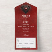 ゴシックブラック&レッドフィリグリーハートレッドディナー オールインワン招待状 (内側)