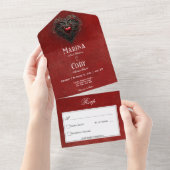 ゴシックブラック&レッドフィリグリーハートレッドNo Dinner オールインワン招待状 (貼ってはがせる)