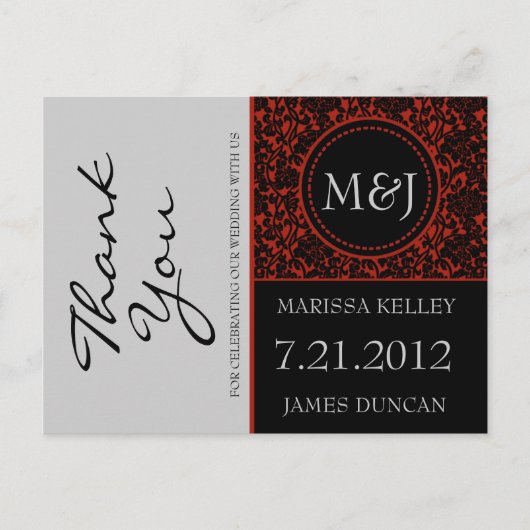 ゴシックブラック&レッドフローリッシュありがとう ポストカード (正面)