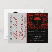 ゴシックブラック&レッドフローリッシュブライダルシャワー インビテーションポストカード (正面/裏面)