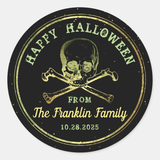 ゴシックブラック&金ゴールドスカルハッピーハローウィン ラウンドシール (正面)