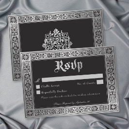 ゴシックブルーシルバーの中世の結婚式QR 出欠カード