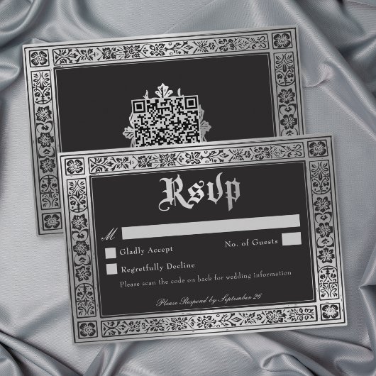 ゴシックブルーシルバーの中世の結婚式QR 出欠カード