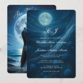 ゴシックブルースケルトンカップルビーチムーンレッドカーペットウェディング 招待状 (正面/裏面)