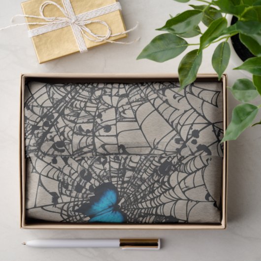 ゴシックブルーハート蝶のクモの巣のエフェメラ 薄葉紙 (ギフト)