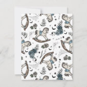 ゴシックブルーフローラロッキングホース赤ちゃんシャワー サンキューカード (裏面)