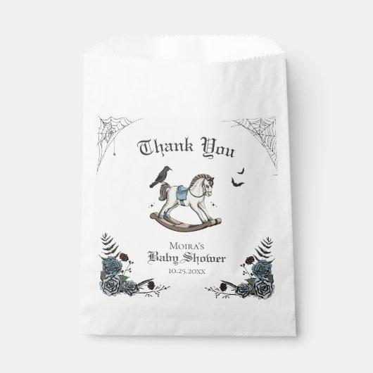 ゴシックブルーフローラ赤ちゃんシャワーロッキングホース フェイバーバッグ (正面)