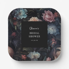 ゴシックプリンセスのダークでムーディーなフラワーブライダルシャワー ペーパープレート