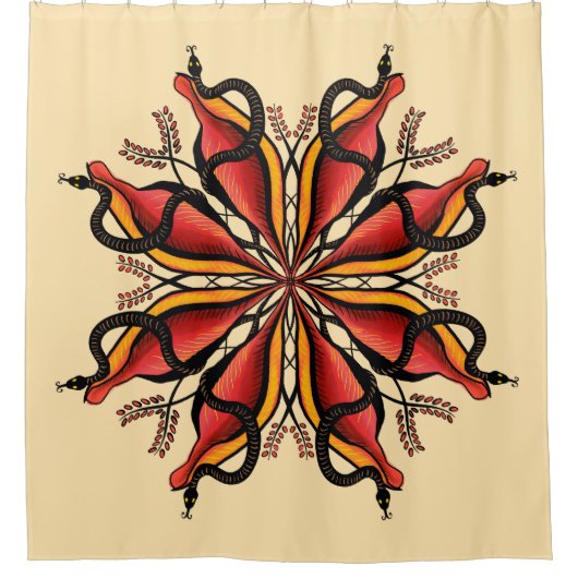 ゴシックヘビ花タトゥースタイル シャワーカーテン (正面)