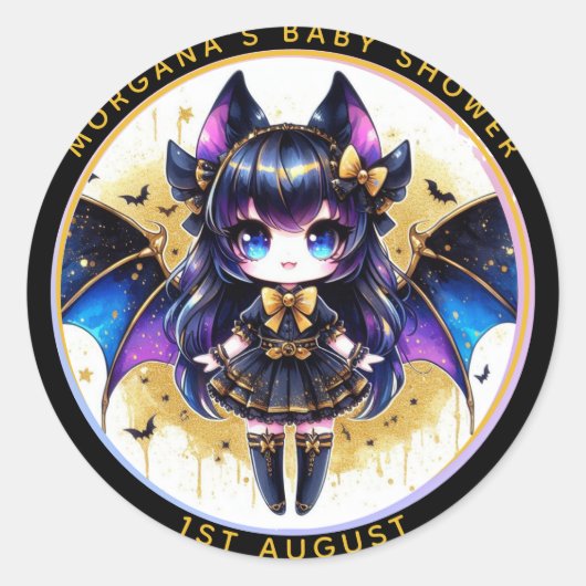 ゴシックベビーガールシャワーこうもりヴァンパイアサンキュー ラウンドシール (正面)