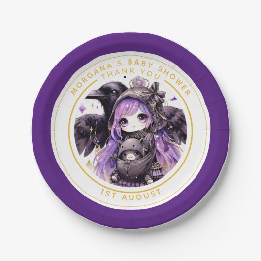 ゴシックベビーガールシャワーデリバリーバイクロウありがとう ペーパープレート (正面)