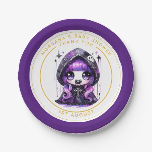 ゴシックベビーガールシャワーデリバリーバイクロウありがとう ペーパープレート (正面)
