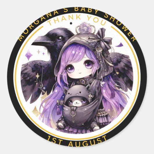 ゴシックベビーガールシャワーデリバリーバイクロウありがとう ラウンドシール (正面)