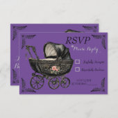 ゴシックベビーキャリッジガールベビーシャワーRSVPカード 出欠カード (正面/裏面)