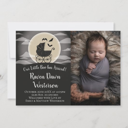 ゴシックベビーキャリッジハロウィーン誕生発表 招待状 (正面)