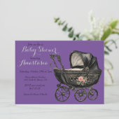 ゴシックベビーベビーカー女の子ベビーシャワー 招待状 (スタンド正面)