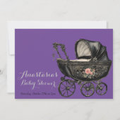 ゴシックベビーベビーカー女の子ベビーシャワー 招待状 (裏面)