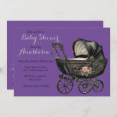 ゴシックベビーベビーカー女の子ベビーシャワー 招待状 (正面/裏面)