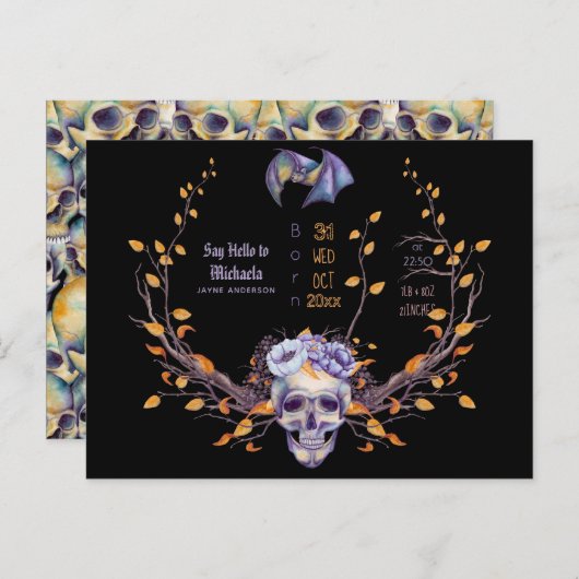 ゴシックベビー統計の到着発表ハロウィーン ポストカード (正面/裏面)