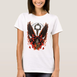 ゴシックベルベットボウウィングムーンレトロキー Tシャツ