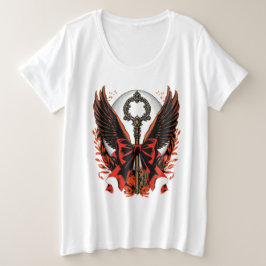 ゴシックベルベットボウキーウィングと月付き プラスサイズTシャツ