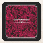 ゴシックペイズリーフレームバーガンディID866 スクエアペーパーコースター (正面)