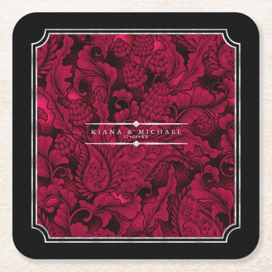ゴシックペイズリーフレームバーガンディID866 スクエアペーパーコースター (正面)