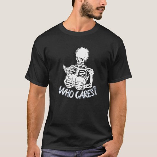 ゴシックホラーな猫とスケルトンのダークエス Tシャツ (正面)