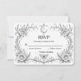 ゴシックボタニカルRSVP 黒と白 サンキューカード