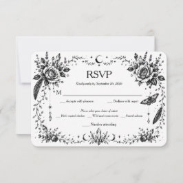 ゴシックボタニカルRSVP 黒と白 サンキューカード
