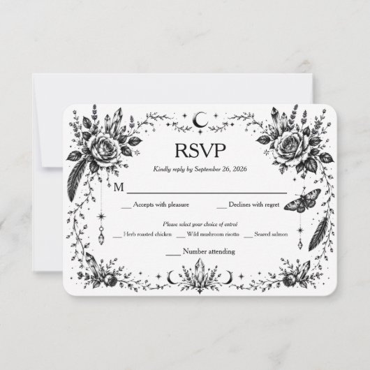 ゴシックボタニカルRSVP 黒と白 サンキューカード (正面)