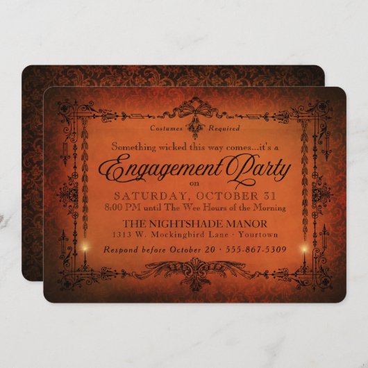 ゴシックボーダー ハロウィンエンゲージメントパーティー 招待状 (正面/裏面)