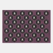 ゴシックマルーンパープルスカルとストライプハロウィーン ラッピングペーパーシート (正面)