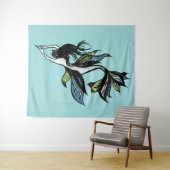 ゴシックマーメイドビューティフルブルーグリーンインクスケッチ タペストリー (インサイチュ(横))