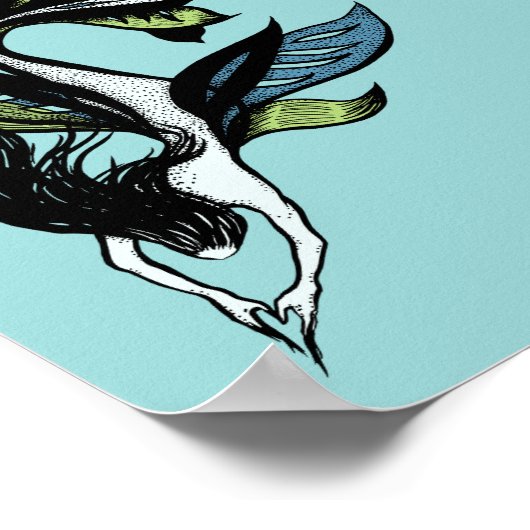 ゴシックマーメイドビューティフルブルーグリーンインクスケッチ ポスター (角)