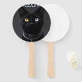 ゴシックミスティック: 黒猫とクロームの「MEOW」美学 ハンドファン (正面&裏面)