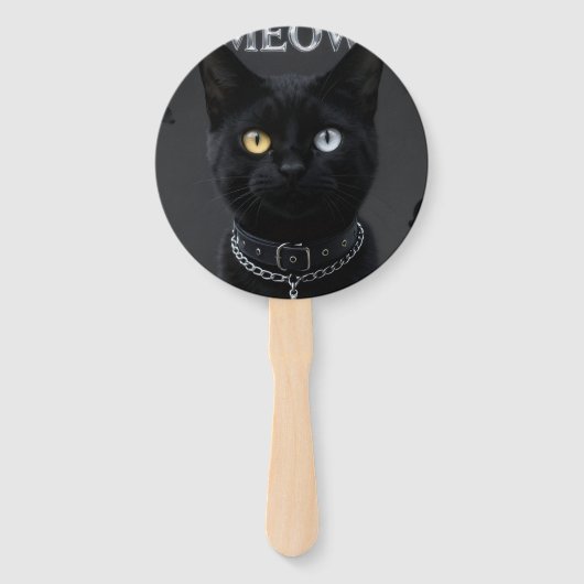 ゴシックミスティック: 黒猫とクロームの「MEOW」美学 ハンドファン (正面)