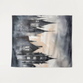 ゴシックムーディダークウォーターカラーサンセットマンション タペストリー (正面(横))