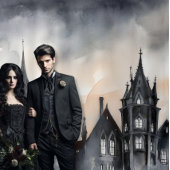 ゴシックムーディダークウォーターカラーサンセットマンション タペストリー