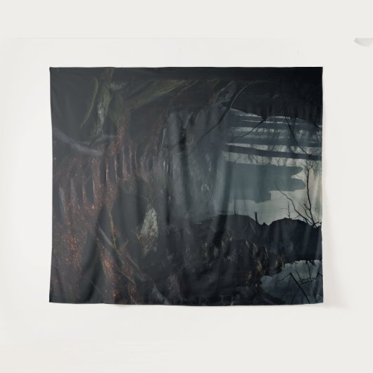 ゴシックムーディダークフォレストの階段と遺跡 XLarge タペストリー (正面(横))