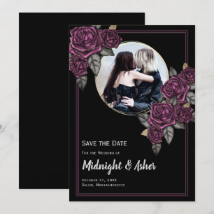 ゴシックムーディーローズサークル写真Save the Dateカード セーブザデート