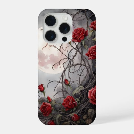 ゴシックムーンと赤いバラ iPhoneケース (裏面)
