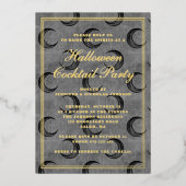 ゴシックムーンハロウィーンカクテルパーティー金ゴールド 箔招待状 (正面)