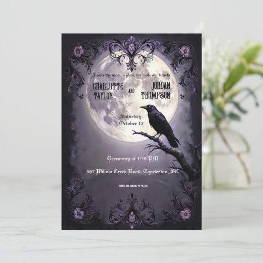 ゴシックムーン&レイヴン結婚式招待状ダークスタイル 招待状 (スタンド正面)