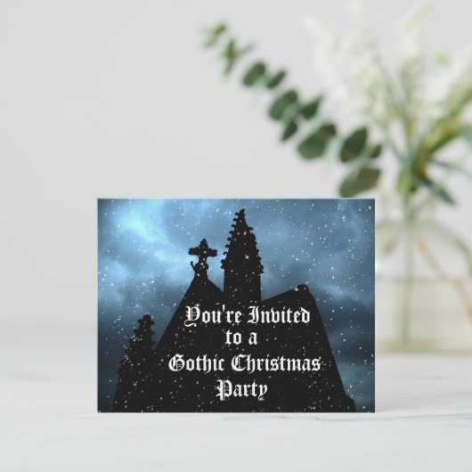 ゴシックメリー様式のクリスマスブルー招待状 招待状 (スタンド正面)