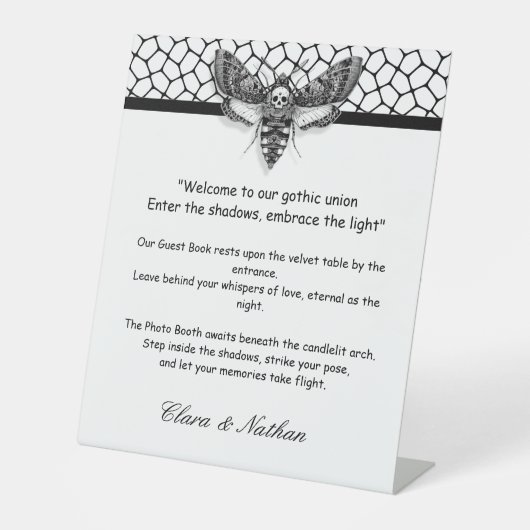 ゴシックモス結婚スカルズ[白黒 台座サイン (正面)