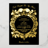 ゴシックモノグラム結婚式 ブラック&ゴールド 箔招待状 (正面)