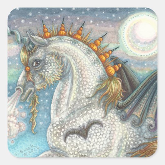 ゴシックユニコーン，ハロウィーン馬ステッカーSqu スクエアシール (正面)
