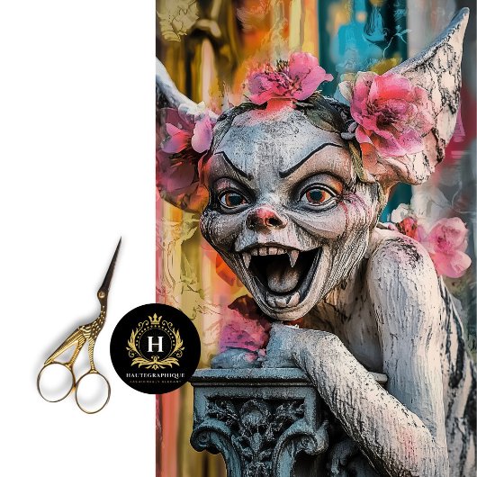 ゴシックユニーク様式のガーゴイルのピンク色の花が切り離される 薄葉紙