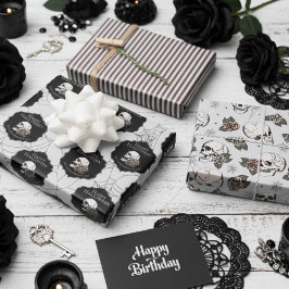 ゴシックライトグレースカルとストライプハロウィーン ラッピングペーパーシート